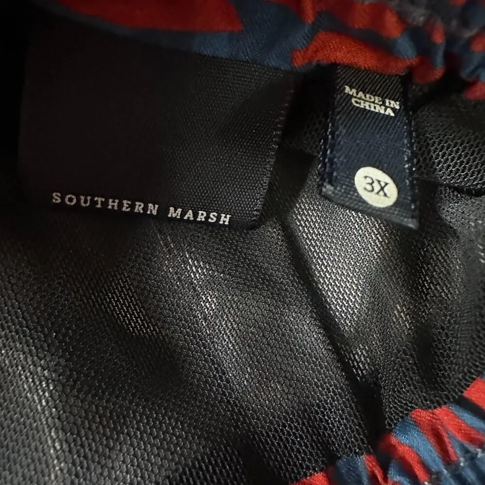 Southern Marsh Swim Trunks Shorts Men’s 3X Red Blue Geometric‎ Lined Drawstring